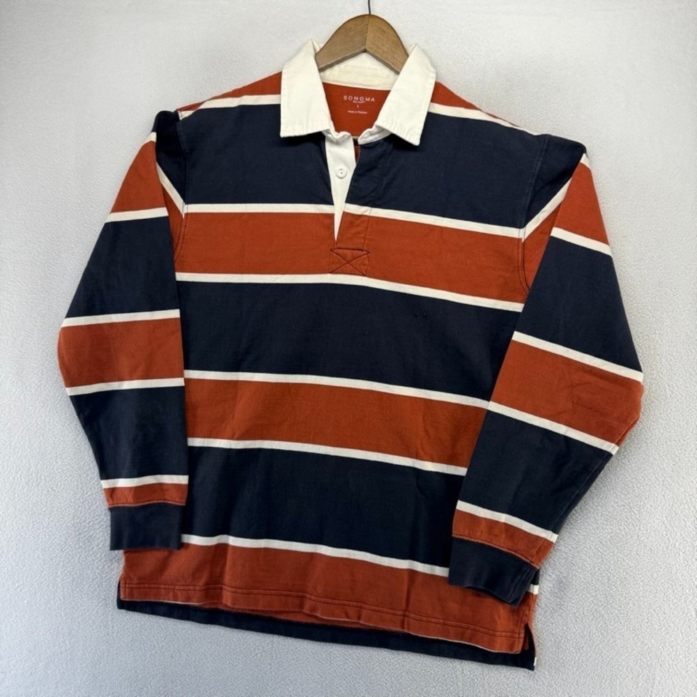 Vintage Sonoma Rugby Shirt Men's Large Blue Orange Colorblock Thick Heavy y2k